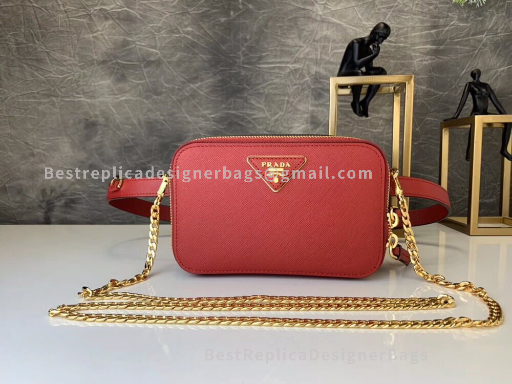 Prada Red Saffiano Leather Belt Bag GHW 019